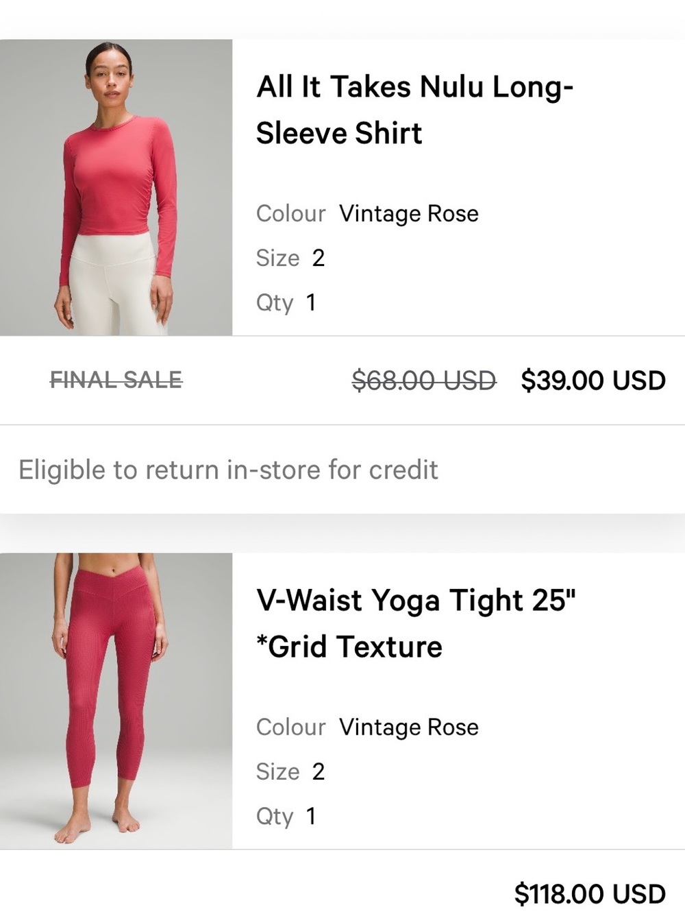lululemon athletica Womens Athletic Set - Vintage Rose